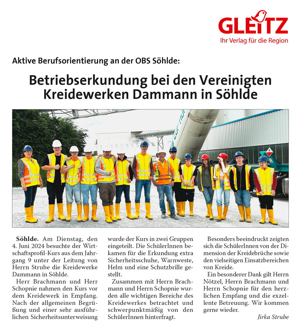 Betriebserkundung bei Vereinigten Kreidewerken Dammmann in Söhlde - VKD